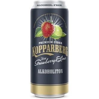 Premium Cider Kopparberg with Strawberry & Lime 0%, Mansikan & Limen makuinen alkoholiton omenasiideri tölkki 50cl
