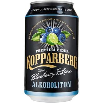 Premium Cider Kopparberg with Blueberry & Lime 0%, Mustikan ja Limen makuinen alkoholiton omenasiideri tölkki 33cl