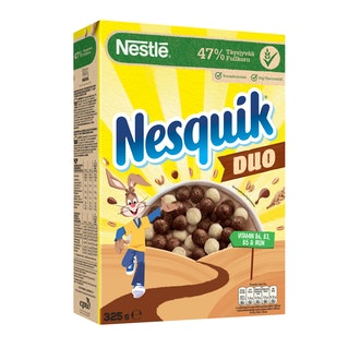 Nestlé Nesquik Duo 325g kaakaomuroja ja valkoisella suklaalla kuorrutettuja muroja