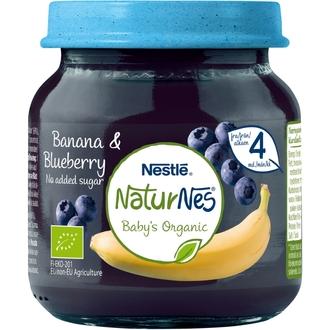Nestlé Naturnes 125G Luomu Banaania Ja Mustikkaa Marja- Ja Hedelmäsose 4Kk