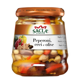 Saclà Paprikaa, kikherneitä ja oliiveja auringonkukkaöljyssä 290g