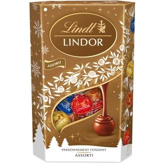 Lindt LINDOR Joulu Maito valko hasselpähkinä tumma 45% suklaakuula pehmeällä täytteellä 337g