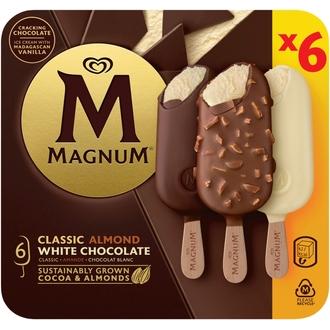 Magnum Classic, Almond, and White Chocolate Jäätelö Monipakkaus 580ml/431g 6kpl